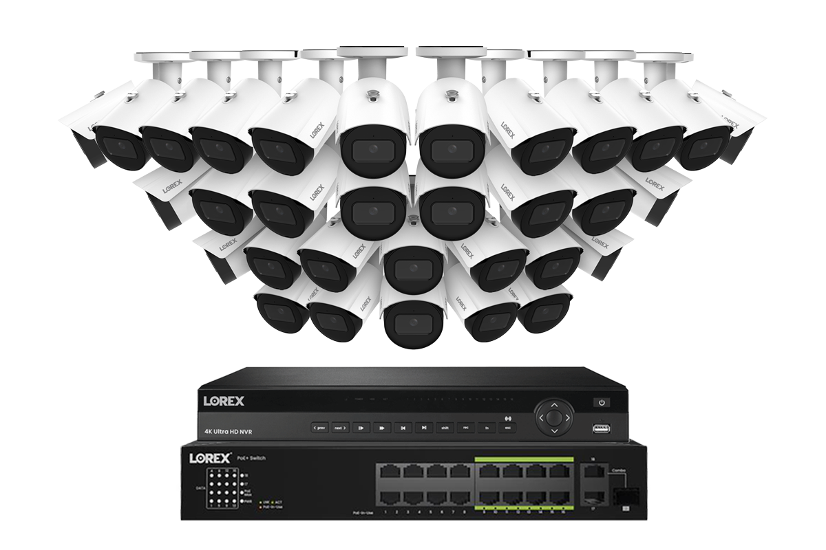 Lorex Elite Series 4K 32 Camera Capable 8TB Wired NVR System with A14 IP Bullet Cameras