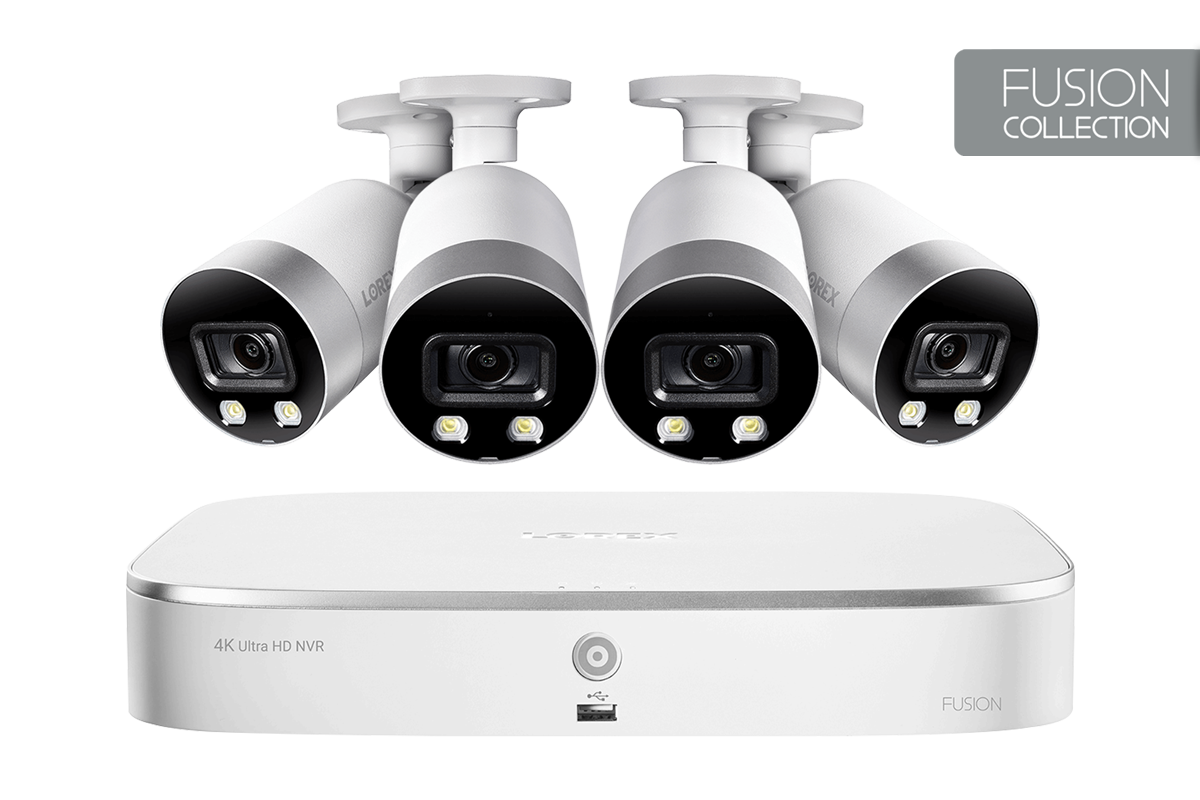 4K Ultra HD 8-Channel Fusion Series NVR System with 4 Smart Deterrence 4K (8MP) IP Cameras, 150FT Night Vision and 2TB Hard Drive