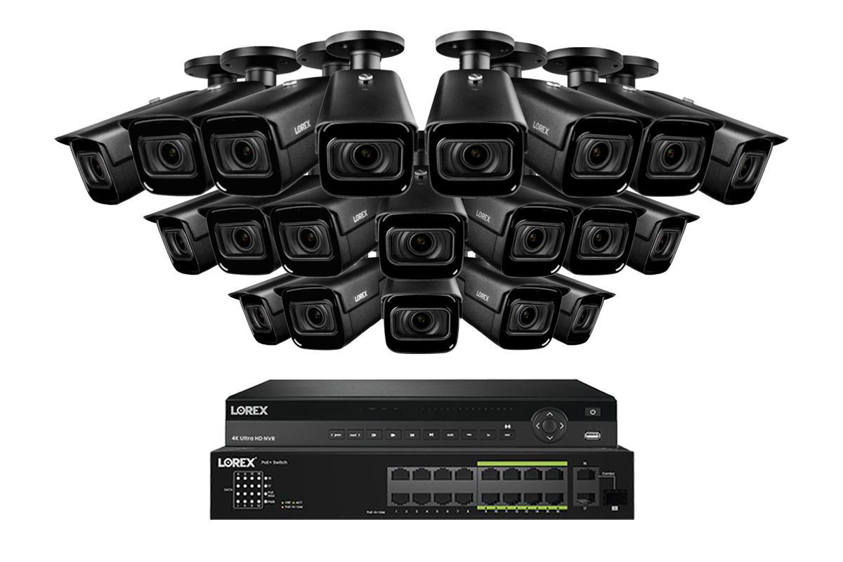 Lorex 4K (32 Camera Capable) 8TB Wired NVR System with Nocturnal 3 Smart IP Bullet Cameras Featuring Motorized Varifocal Lens and 30FPS Recording