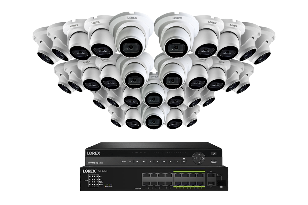 Lorex Elite Series 4K 32 Camera Capable 8TB Wired NVR System with A14 IP Dome Cameras