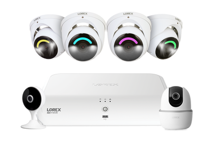 Lorex Fusion 4K+ 16 Channel (8 Wired + 8 Fusion Wi-Fi) 2TB NVR System with Four H16 Wired 4K IP Dome Cameras, One 2K Pan-Tilt Camera, and One 2K Indoor Wi-Fi Camera
