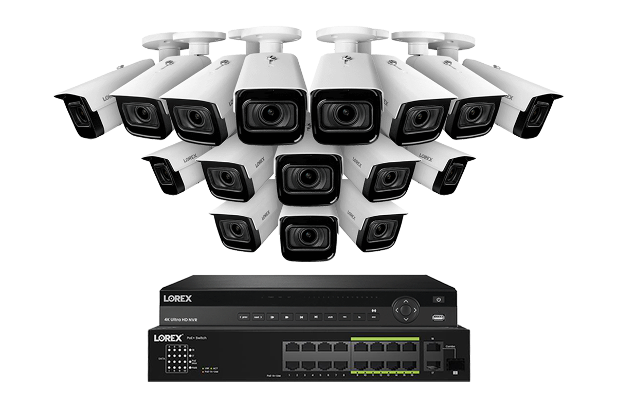 Lorex 4K (32 Camera Capable) 8TB Wired NVR System with Nocturnal 3 Smart IP Bullet Cameras Featuring Motorized Varifocal Lens and 30FPS Recording