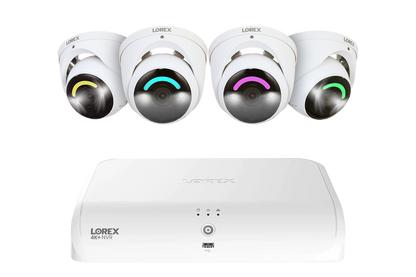 Lorex 4K Fusion 2TB Wired NVR System with Four 4K IP Turret Smart Security Lighting Cameras