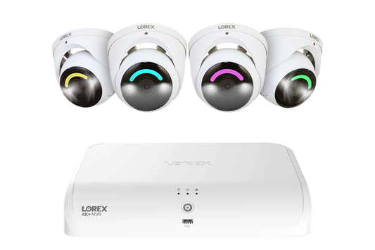 Lorex 4K Fusion 2TB Wired NVR System with Four 4K IP Turret Smart Security Lighting Cameras