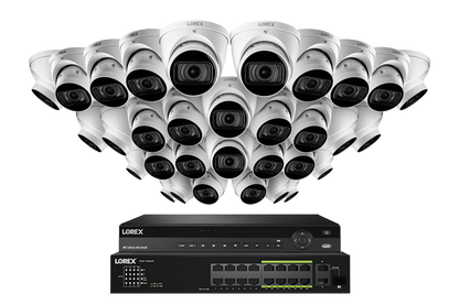 Lorex 4K (32 Camera Capable) 6TB Wired NVR System with Nocturnal 3 Smart IP Turret Cameras Featuring Motorized Varifocal Lens and 30FPS Recording