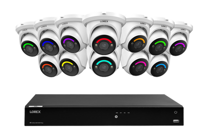 Lorex Fusion Series 4K 16 Camera Capable (Wired or Fusion Wi-Fi) 4TB Wired NVR System with H12 Wired 4K IP Turret Cameras