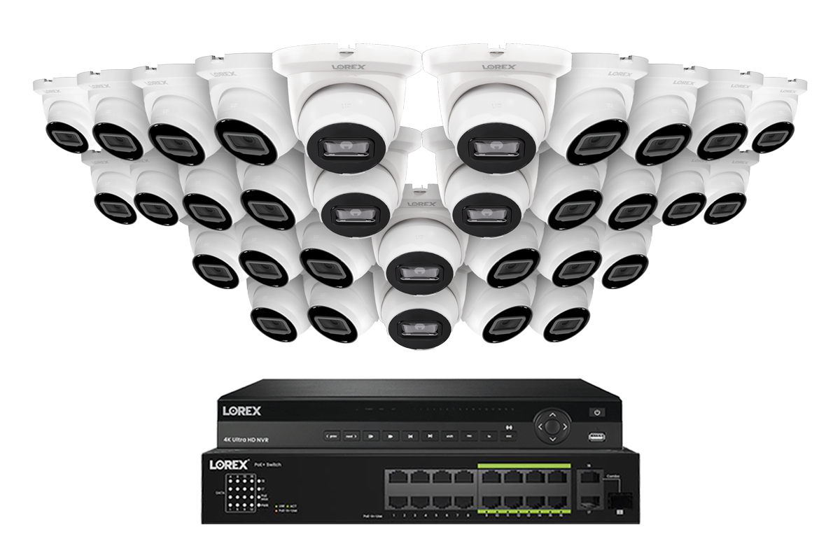 Lorex Elite Series 4K 32 Camera Capable 8TB Wired NVR System with 4MP (2K) A4 IP Turret Cameras