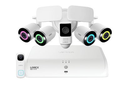 Lorex Fusion 4K+ 16 Channel (8 Wired + 8 Fusion Wi-Fi) 2TB NVR System with Four H16 Wired 4K IP Bullet Cameras, One 2K Wired Doorbell, and One 2K Floodlight