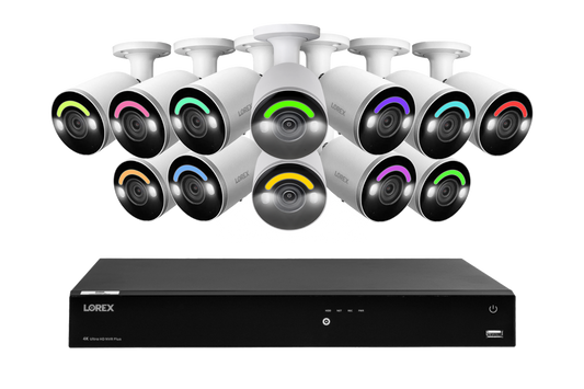 Lorex Fusion Series 4K 16 Camera Capable (Wired or Fusion Wi-Fi) 4TB Wired NVR System with H12 Wired 4K IP Bullet Cameras