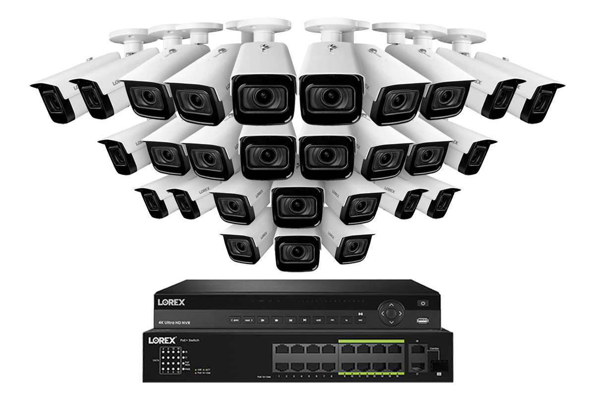 Lorex 4K (32 Camera Capable) 8TB Wired NVR System with Nocturnal 3 Smart IP Bullet Cameras Featuring Motorized Varifocal Lens and 30FPS Recording
