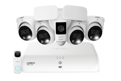 Lorex Fusion 4K+ 16 Channel (8 Wired + 8 Fusion Wi-Fi) 2TB NVR System with Four H13 Wired 4K IP Dome Cameras, One 2K Wired Doorbell, and One 2K Floodlight