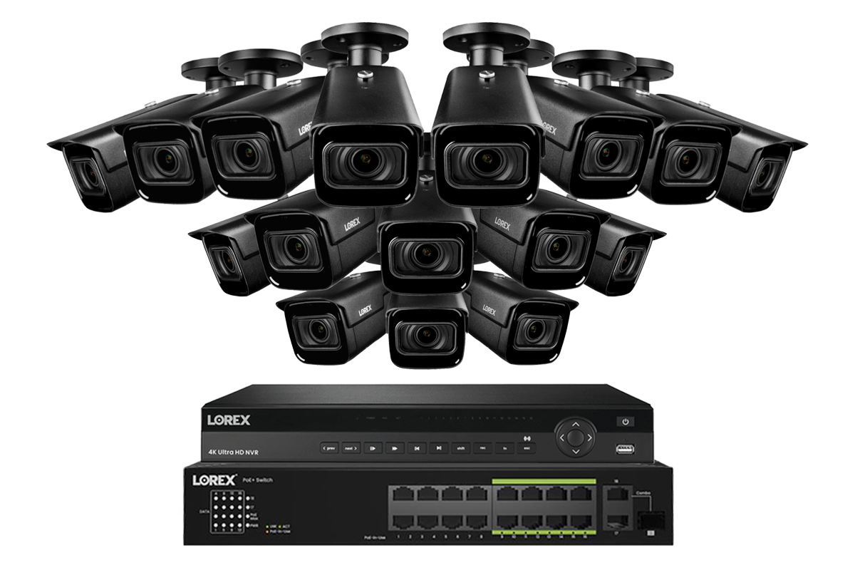 Lorex 4K (32 Camera Capable) 6TB Wired NVR System with Nocturnal 3 Smart IP Bullet Cameras Featuring Motorized Varifocal Lens and 30FPS Recording