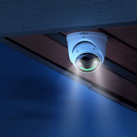 Lorex 4K Fusion 2TB Wired NVR System with Four 4K IP Turret Smart Security Lighting Cameras